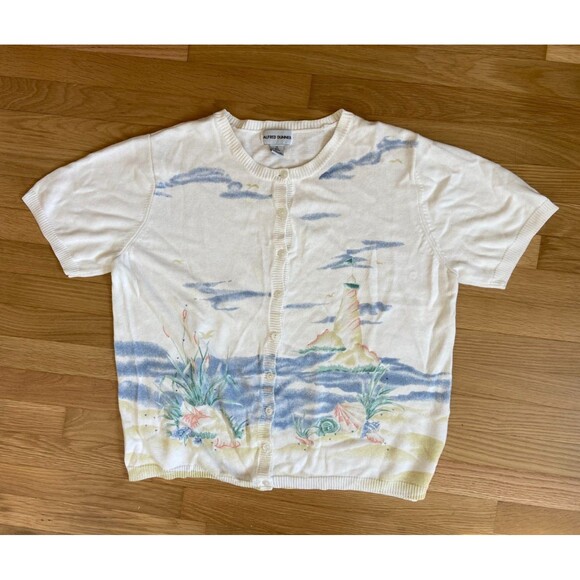 Alfred Dunner Women's 1X Knit Ramie Button Down Short Sleeve Beach Ocean Coast - Picture 1 of 8